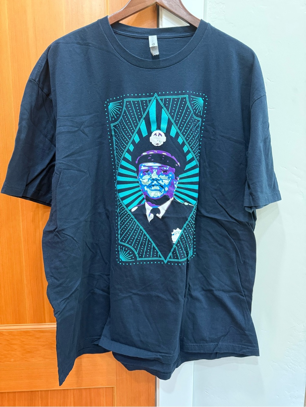 Next Level Apparel Black Short-Sleeve Tee with Teal & Purple Graphic